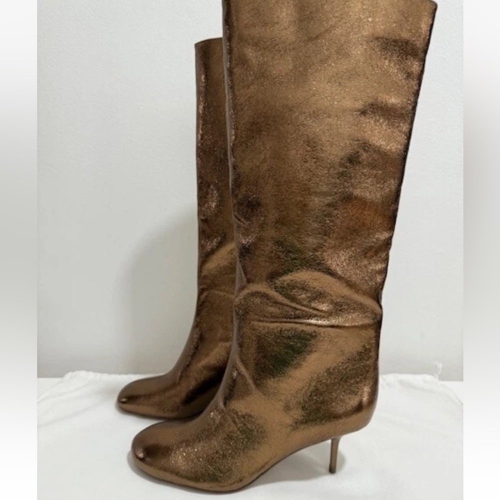 Zara Woman Metallic Kitten Heel Knee Boots Gold Bronze UK 7 euro 40 us 9